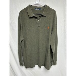 Polo Ralph Lauren Mens XXL Long Sleeve Polo Shirt Olive Green Orange Pony Rugby